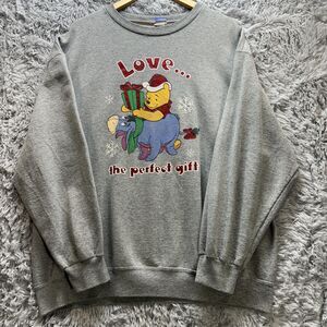 Vintage Christmas Disney Sweatshirt Mens XL Winnie the Pooh Gray Crewneck Eeyore